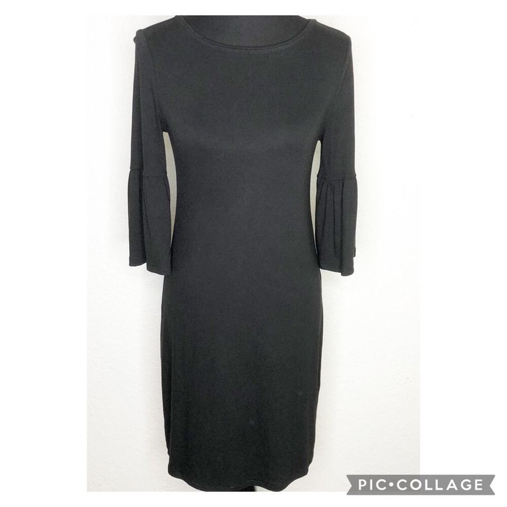 WHBM black bell sleeve cuff sheath dress‎ size Extra Small
